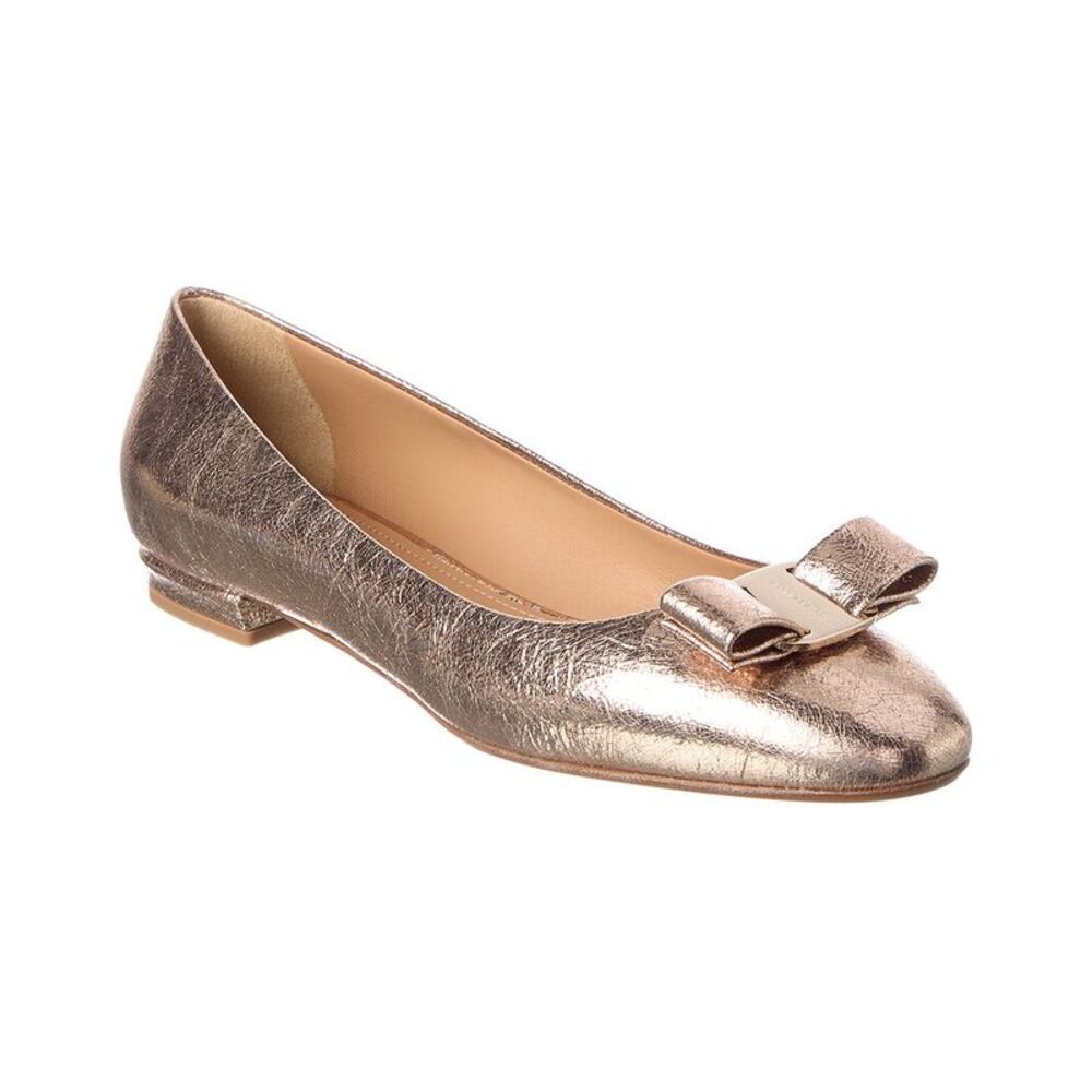Ferragamo Vara Bow Leather Flat, Beige